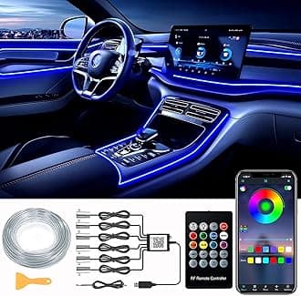Interior Car LED Strip Lights, RGB 6 in 1 Ambient Lighting Kits with 315 inches Fiber Optic, 16 Million Colors Car Interior Lights with Wireless APP and Remote Control, Sync to Music