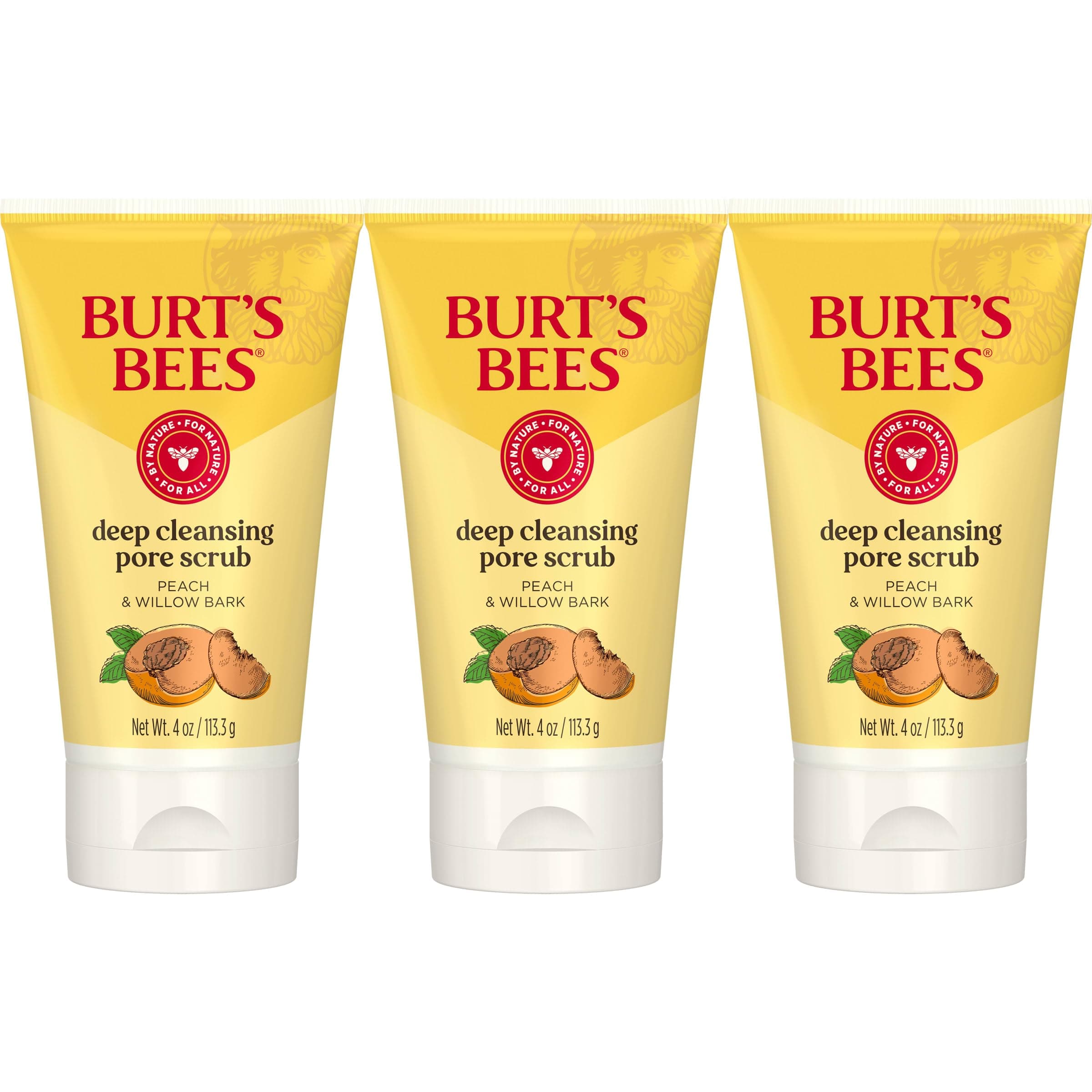 Burt's Bees Back To School Dorm Essentials, Deep Cleansing Pore Scrub with Peach and Willow Bark, 4 Ounces, Pack of 3