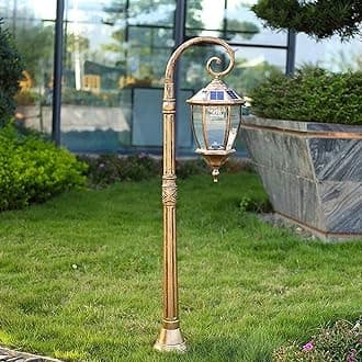 Garden Post Light Lawn Light American Lighting Post Light Solar LED Retro Outdoor Waterproof Energy Saving Aluminum Pole Light Garden Villa Flooring Courtyard C,Brass-128CM