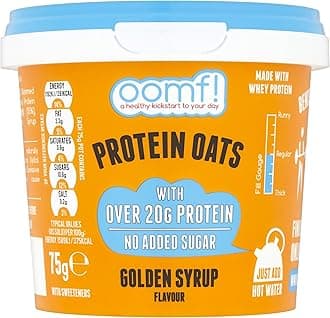 Oomf Protein Porridge to Go, Pack of 8 x 75g, Porridge Pots, Breakfast on the Go, 20g Whey Protein per Pot, No Added Sugar, No Artificial Flavours or Ingredients, Golden Syrup Flavour