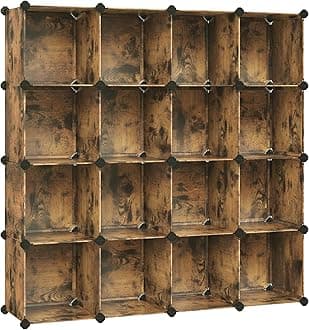 SONGMICS Cube Storage Organizer, Set of 16 Plastic Cubes, Closet Organizers and Storage, Room Organization, Bedroom Living Room, 12.2 x 48.4 x 48.4 Inches, Rustic Brown ULPC442A01