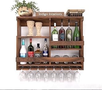 Wooden Wall Mounted Wine Rack, Bar Cabinet with Glass Storage, Wall Hanging Mini Bar for Home Wine Rack/Holder Upside Down Glass Hanging Organizer Size 30 x 24 Inch (Wulnut)
