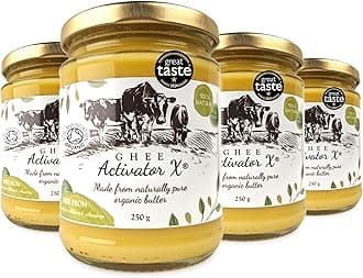 Organic Ghee 1000g (4 x 250g Pack) | Free Range, Grass Fed English Butter | Certified Organic Clarified Ayurveda | Activator X: Rich in Vitamin A, D3, E, K2 | Vegetarian