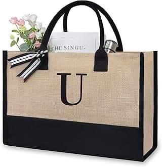 TOPDesign Personalized Initial Jute Bag, Tote Bag for Women