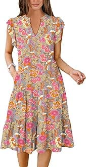ANRABESS Womens Summer Dress Ruffle Sleeve V Neck Midi Dresses Fashion Casual Fit Flowy Tiered Boho Beach Vacation Sundress