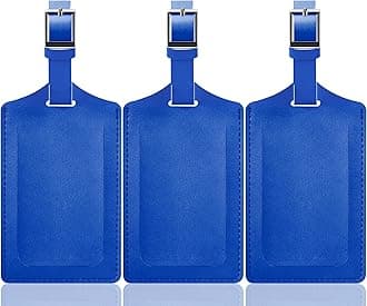 Travelambo Luggage Tag, 3 Pack PU Leather Luggage Tags for Suitcases, Privacy Protection， TSA Approved, Travel Bag Tags for Luggage, Blue