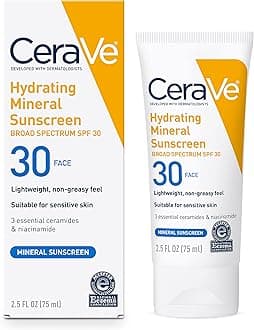 100% Mineral Sunscreen SPF 30, Face sunscreen With Zinc Oxide & Titanium Dioxide, Hyaluronic Acid + Niacinamide + Ceramides, Oil Free, Travel Size 2.5 oz