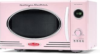 Nostalgia Retro Countertop Microwave Oven - Large 800-Watt - 0.28 cu m - 12 Pre-Programmed Cooking Settings - Digital Clock - Kitchen Appliances - Pink