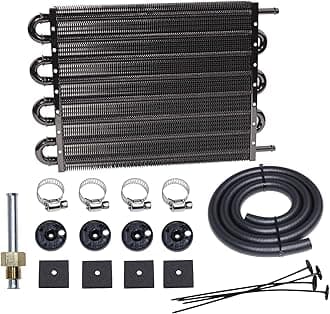 Transmission Oil Cooler Kit, Aluminium alloy Radiator with 5/16" Tube and Hose Mounting Kit(Black) (8 Pass)