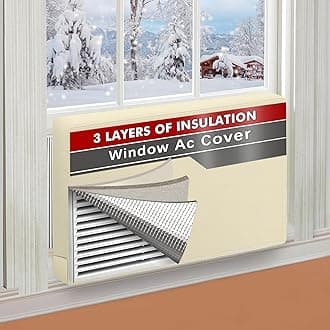 Air Conditioner Cover Indoor 17"W x 13"H x 3.5"D, Windproof and Waterproof 3 Layers Insulation Window AC Cover for Inside with Aluminum Foil and 2mm Foam, Beige