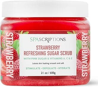 Spascriptions Strawberry Refreshing Sugar Body Scrub with Pink Sugar & Vitamins A, C, E, 21 oz to Stimulate, Exfoliate, Hydrate