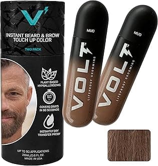 VOLT Grooming Temporary Instant Beard Color for Men, Quick Drying Plant-Based Brush On Beard, Hair, Mustache & Eyebrow Color, Safe for Sensitive Skin, Mud Brown, 2-Pack Refill, 90+ Applications