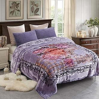 JML Korean Style Mink Blanket Heavy King Size 87" x 94", 10.5 Pounds Plush Fleece Blankets for Winter- Silky Soft and Warm, 2 Ply A&B Printed Embossed Raschel Bed Blanket (Grey-Blue Floral)