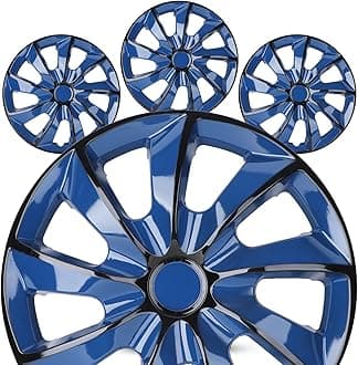 16" Premium Universal Wheel Rim Covers – Set of 4 Hubcaps,ABS&PC Material Hub Protection Accessory,Snap-on Replacement Caps for Car,Pickup Truck,SUV - 16 Inch Black&Blue Lacquer