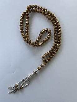 Crystal 99 Prayer Misbah Rosary Islamic Beads Counter Spiritual Large (Gold)