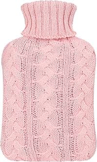 samply Hot Water Bottle with Knitted Cover, 1L Hot Water Bag for Children,Hand Feet Warmer,Pink