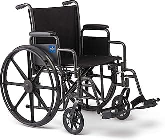 Medline Comfortable Folding Wheelchair with Swing-Back Desk-Length Arms and Swing-Away Footrests, 20”W x 16”D Seat