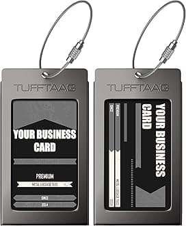 Luggage Tags Business Card Holder TUFFTAAG Travel ID Bag Tag in Many Color Options (2 Tags, Gunmetal Steel)