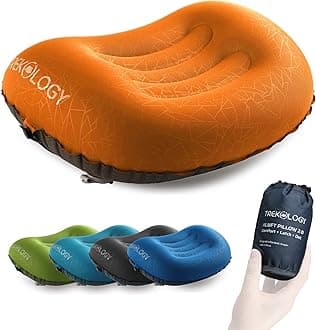 TREKOLOGY Ultralight Inflatable Camping Travel Pillow - Aluft 2.0 Compressible, Compact, Comfortable, Ergonomic Inflating Pillows For Neck & Lumbar Support While Camp, Hiking, Backpacking