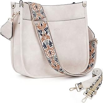 HKCLUFCrossbody Bags for Women Trendy Designer Vegan Leather Hobo Handbags With 2 Adjustable Jacquard Embroidery Guitar Strap Crossbody Shoulder Bags(White)