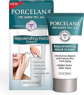 Porcelana Rejuvenating Hand Cream - Moisturizing & Anti Aging Lotion - Non Greasy Formula Evens Skin Tone & Dermatologist Recommended (2 oz)