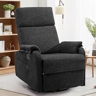 Recliner Chair, Swivel Rocking Recliner Chair for Adults, Glider Rocking Chair, Small Nursery Chair Recliner for Living Room, Reclining Chair with Modern-Designed Armrests, Chenille, Black