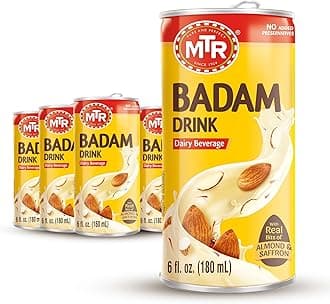 Badam Drink, Ready-to-Drink - Authentic Indian Almond Milk Beverage, Real Bits of Almond & Saffron, No Added Preservatives, No Added Artificial Flavors & Colors, Gluten-Free, Refreshing Drink, Perfect for Anytime Refreshment, Pack of 6