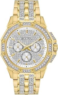 Men's Goldtone Crystal Swarovski Pav= Dial Watch