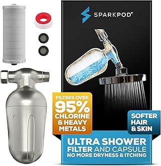SparkPod Ultra Shower Filter- Shower Head Water Filter & Cartridge- 150 Stage Equivalent, Removes Up to 95% of Chlorine, Heavy Metals for Soft Hair & Skin (Elegant Brushed Nickel, V2 Improved Design)