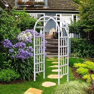 41" W x 86" H Vinyl Arbor, Vinyl Arch, Garden Arch Arbor for Outdoor, Yard, Garden, Climbing Plants - White