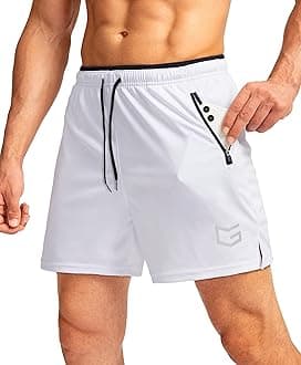G Gradual Men's Running Shorts with Zipper Pockets Quick Dry Gym Athletic Workout 5" Shorts for Men, White, L