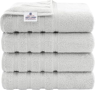American Soft Linen Luxury 4 Piece Bath Towel Set, 600 GSM 100% Cotton Turkish Bath Towels for Bathroom, 27x54 in Large Bathroom Shower Towels, Silver Grey