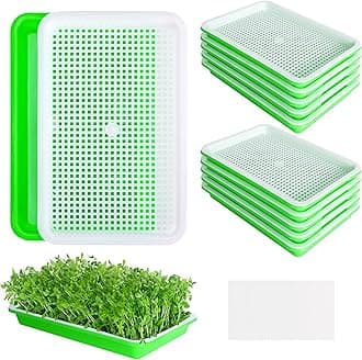 EBaokuup 10Pcs Seed Sprouter Tray with Drain Holes - BPA Free Seed Garden Plant Germination Propagation Trays, Soil-Free Wheatgrass Tray Sprouter Microgreens Growing Kit with Germinating Paper