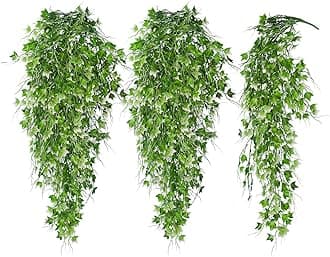 RECUTMS Artificial Hanging Plant - Faux Ivy Vine With White UV Resistant Leaves for Room, Office, Wall Decor (White)