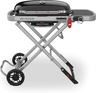 Weber Traveler Portable Liquid Propane Gas Grill for Camping and Travel, 1 Burner, Black