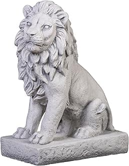 gartendekoparadies.de Small Lion Left, Stone Figure, H. 34 cm, 10 kg, Gray, Frost-Proof Made of Cast Stone for Outdoor Use (Left)