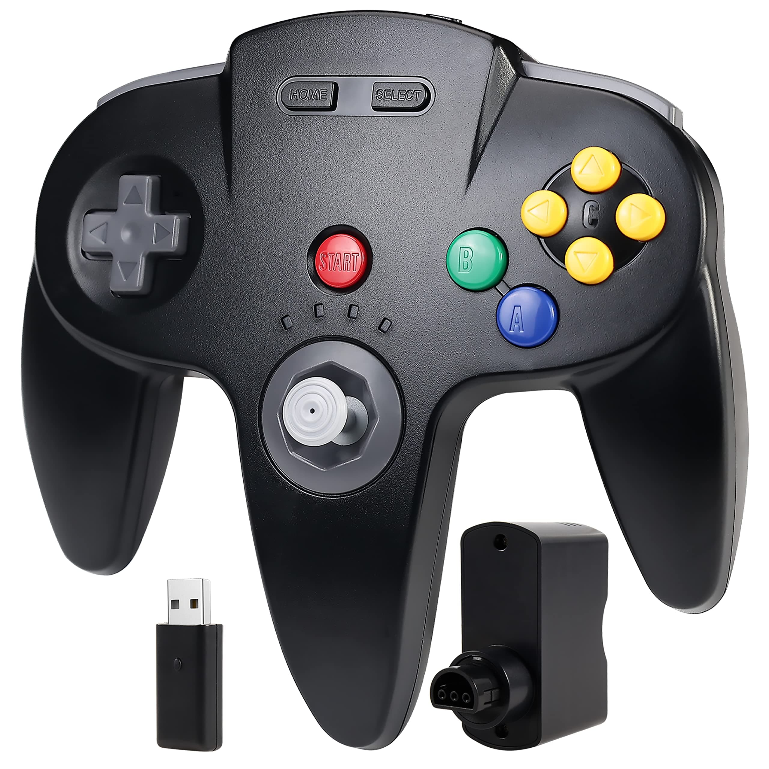 Wireless N64 Controller Made for Switch 1 & 2, N64 Console, Wireless 2.4 GHz Receivers Compatible with Switch Online, Windows PC, macOS (Built-in Vibration) (Rechargeable) (Plug and Play) Black