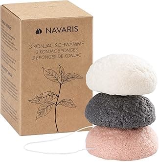 Konjac Sponges - Set of 3 - Facial & Body Natural Konjac Sponge Puffs - Exfoliating & Cleansing Sponges for Bath & Shower - Pink, Black, White