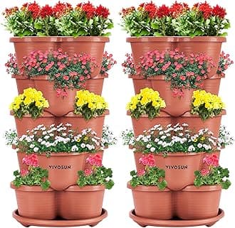 VIVOSUN 2-Pack 5 Tier Vertical Gardening Stackable Planter for Strawberries, Flowers, Herbs, Vegetables, Brown