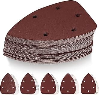 50 Pcs Mouse Detail Sander Sandpaper, 40/80/120/180/240 Grit Hook and Loop 140mm Mouse Sander Pads, Sander Replacement Pads, Assorted Triangle Sandpaper for Detail Mouse Sander