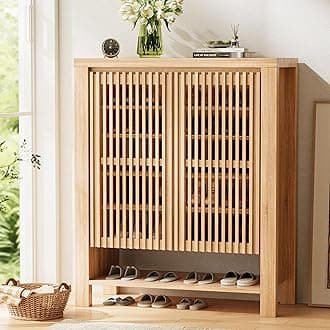 43" Tall Shoe Storage Cabinet with Doors, 8-Tier Entryway Shoe Cabinet with Adjustable Shelves, Modern Freestanding Shoes Rack Organizer Cabinet for Entryway Hallway Front Door