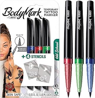 BIC BodyMark Temporary Tattoo Marker, Old School, Assorted Colors, 3-Count