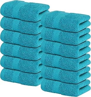 Infinitee Xclusives [12 Pack] Premium Teal Wash Cloths and Face Towels, 33cm x 33cm 100% Cotton, Soft and Absorbent Washcloths Set - Perfect for Bathroom, Gym, and Spa