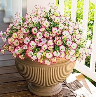 HyeFlora Artificial Faux Outdoor Flowers Plants for Spring Summer Outside Porch Decoration, 12 Bundles Fake Silk Morning Glory UV Resistant Realistic for Front Door Patio Yard Window Box