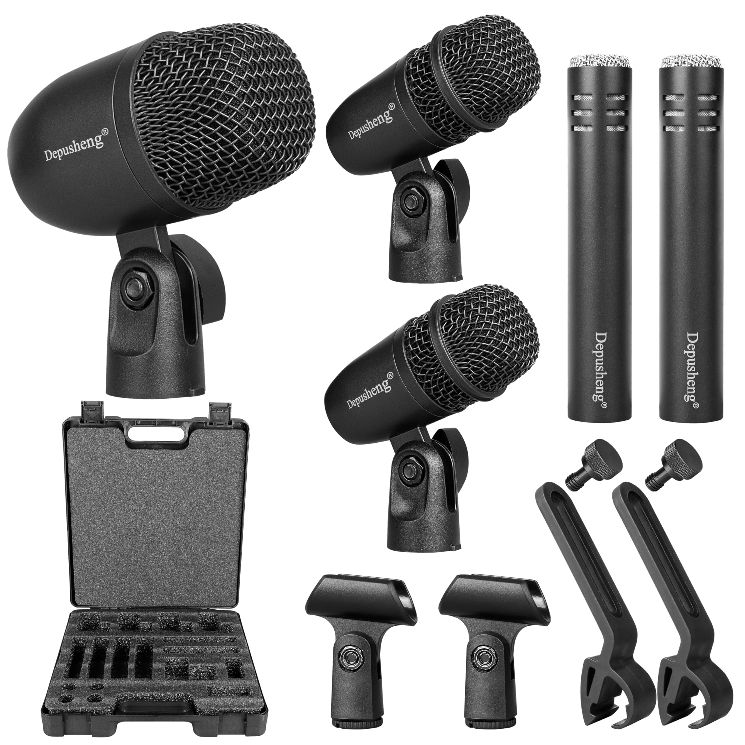 5-Piece Drum Microphone Set with 3 Dynamic Percussion Microphones and 2 Condenser Percussion Microphones, Ideal for Instrument Recording and Music Production