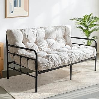 MAXYOYO 6" Futon Mattress Full Size, Tufted Futons Sofa Couch Bed with Twisted Rope Design Edging, Thick Corded Fabric Floor Mattress for Adults, Shredded Foam Filling (Frame Not Included), Beige