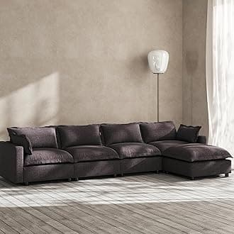 Modern Couch Modular Sectional Sofa 126" L-Shape Cloud Couch with Ottoman for Living Room Bedroom Reading Study Waitting Room, Linen Fabric-Charcoal Dark Grey