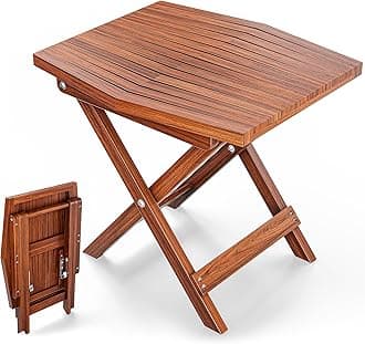 Melino Wooden Folding Outdoor Side Table 18x16x16 in, FSC Certified Acacia Wood Weatherproof Small Table for Patio, Porch, Pool, Backyard, Garden, Balcony & Deck - Chestnut