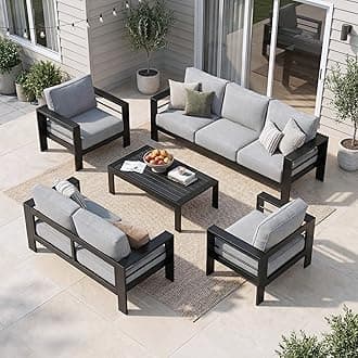 Solaste Aluminum Patio Furniture Set for All Weather, Oversized Metal Outdoor Furniture Set with 27.5" Deep Seating and 3.2" Wide Armrest, Patio Conversation Set with 10’’ Back Cushion, Black and Grey