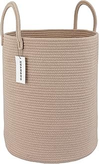Cotton Rope Laundry Basket Hamper for Clothes Woven Storage Basket for Living Room Bedroom Boho Tall Rope Baskets for Blanket Toys Pillow Towels Baby Nursery Hamper Bin Konjac
